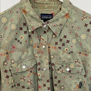 Patagonia Olive Green Geometric Print Western Shirt
